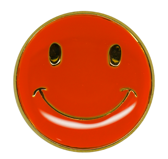 Neon Happy Face Round Badge Gold Plated 3