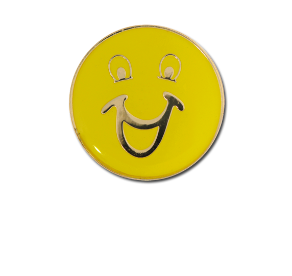 Happy Face Round Badge Gold Plated