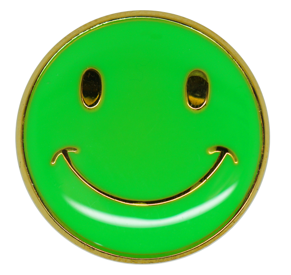 Neon Happy Face Round Badge Gold Plated