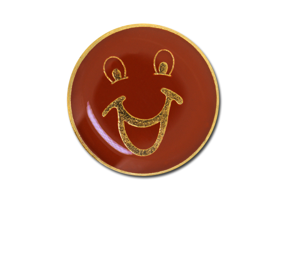 Happy Face Round Badge Gold Plated