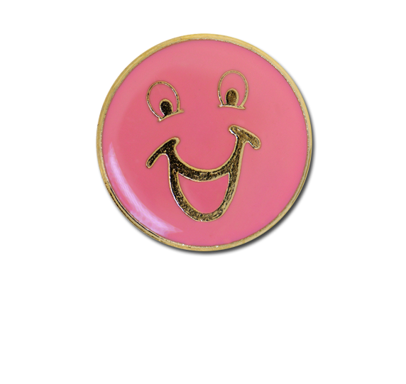 Happy Face Round Badge Gold Plated