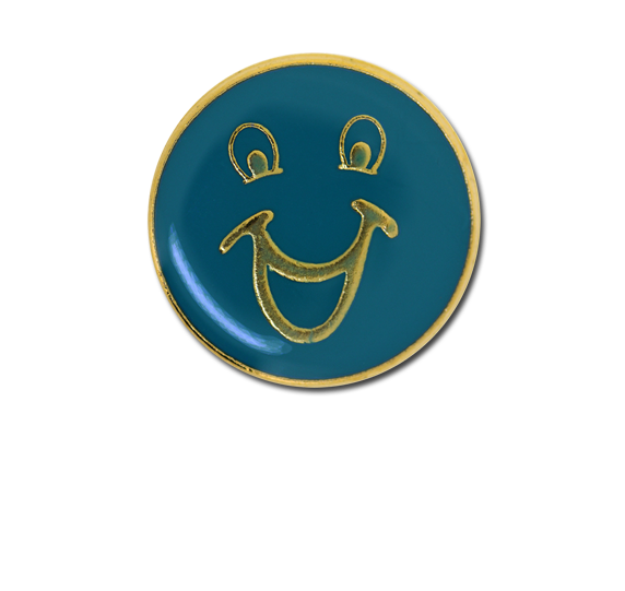 Happy Face Round Badge Gold Plated