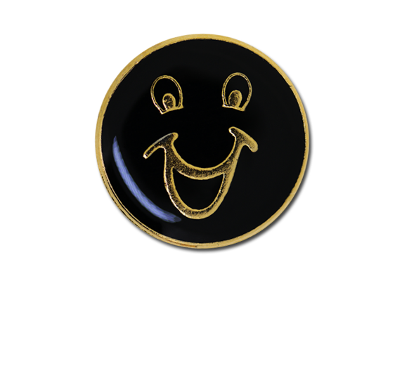 Happy Face Round Badge Gold Plated