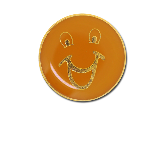 Happy Face Round Badge Gold Plated