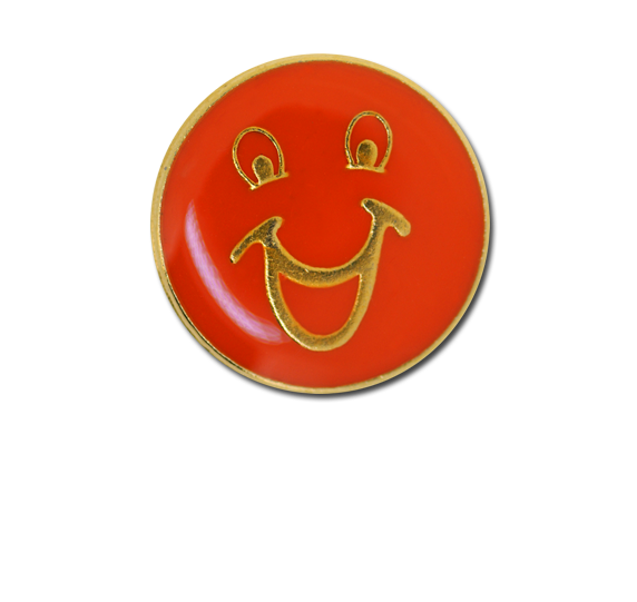 Happy Face Round Badge Gold Plated