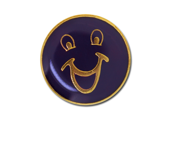 Happy Face Round Badge Gold Plated