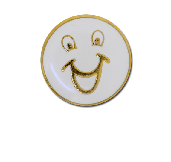 Happy Face Round Badge Gold Plated